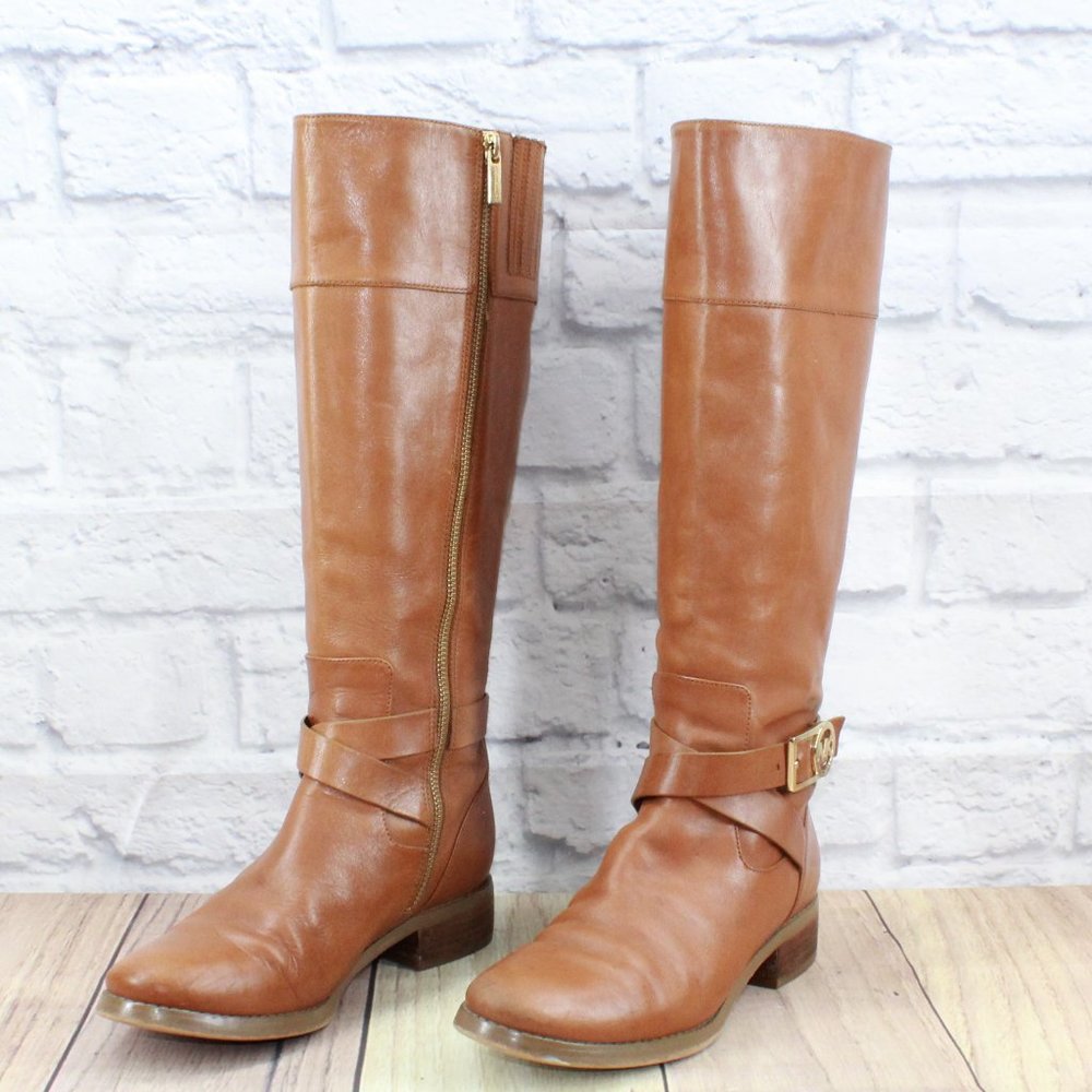 Michael Kors St15h Brown Zip-up Knee High Lined Leather Boots Size 6.5 M - Picture 2 of 13